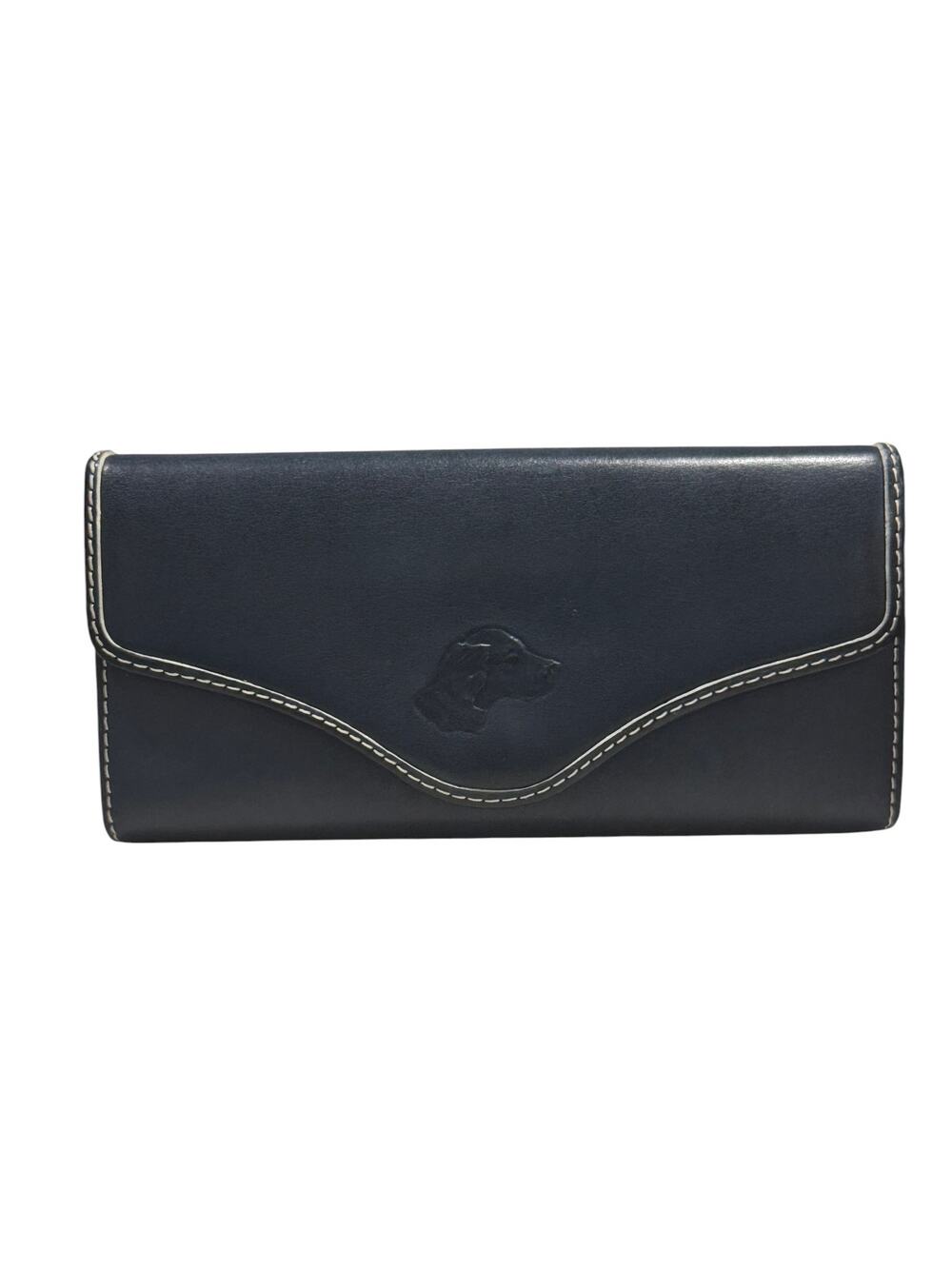 ViNTaGe Kitamura Motomachi Navy Dog Embossed Leather Wallet Contrast Stitching